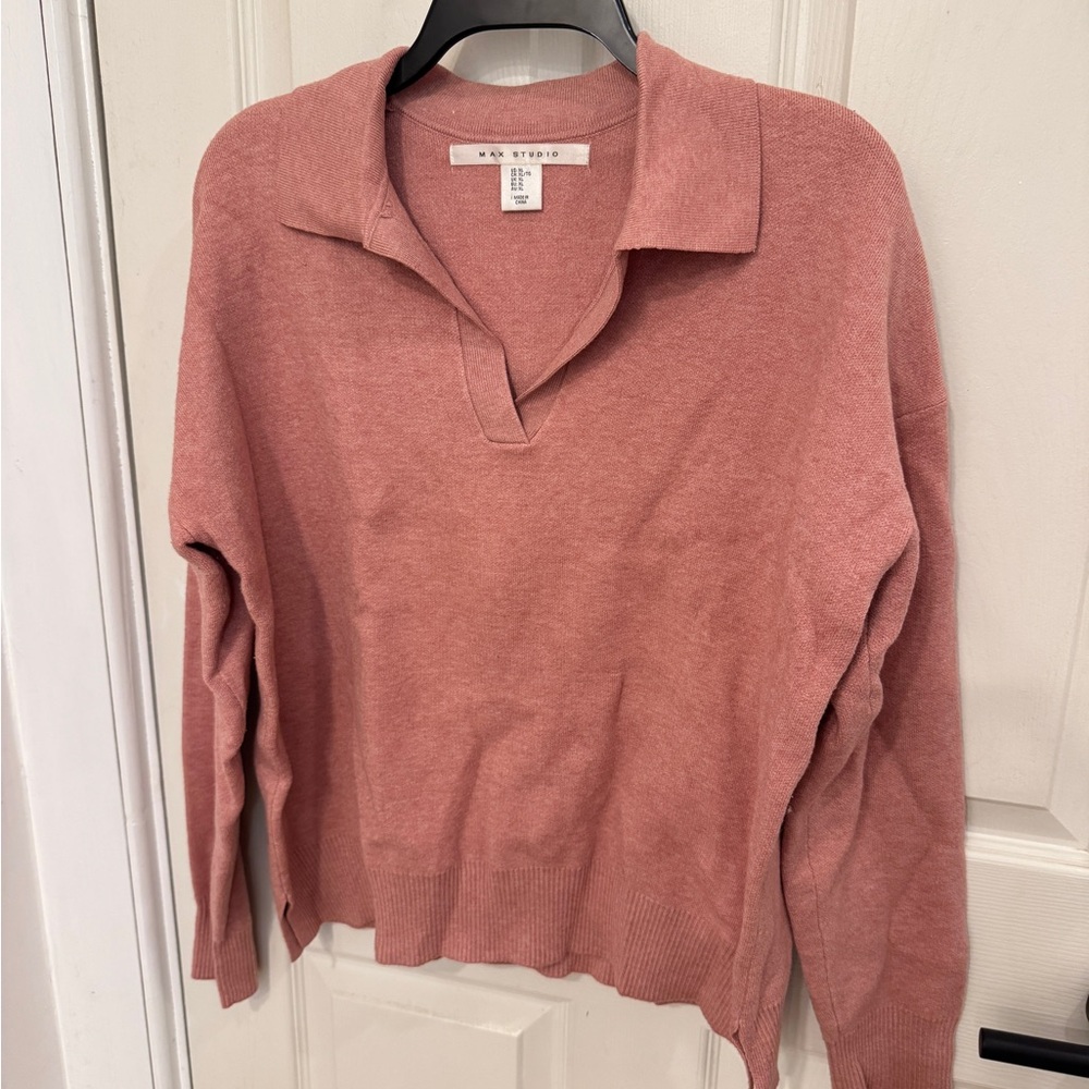 Dusty Rose Collared V-Neck Sweater